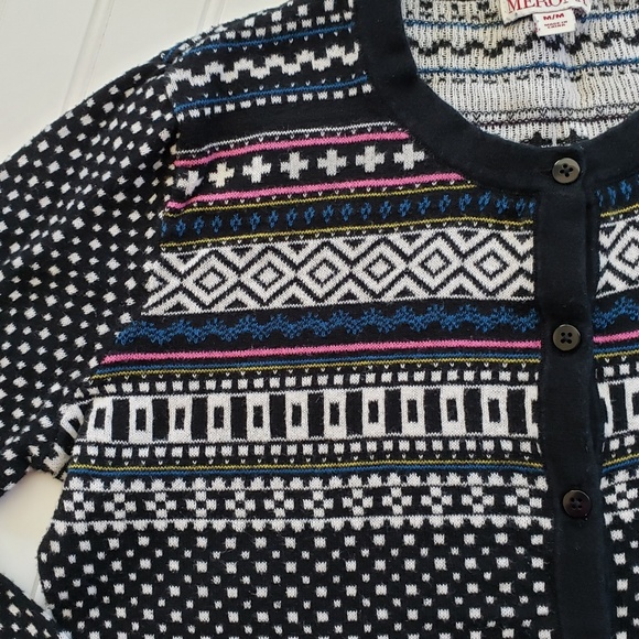 Merona Cardigan Fairisle Nordic Cardigan Sweater Black White size Small - Picture 3 of 6